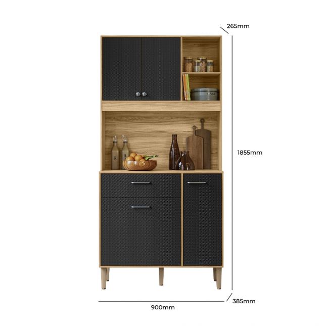 Armário Madeira Kit Erva Doce 90cm Freijó/Preto Nicioli
