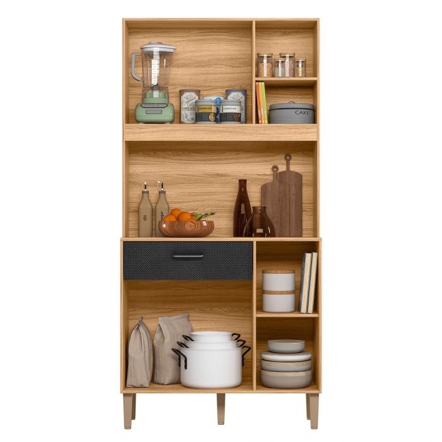 Armário Madeira Kit Erva Doce 90cm Freijó/Preto Nicioli