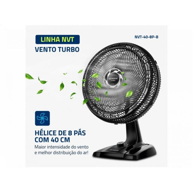 Ventilador  Mesa Mondial Turbo NVT-40-8P-B 40cm 8 Pás 3 Velocidades 127v 140W