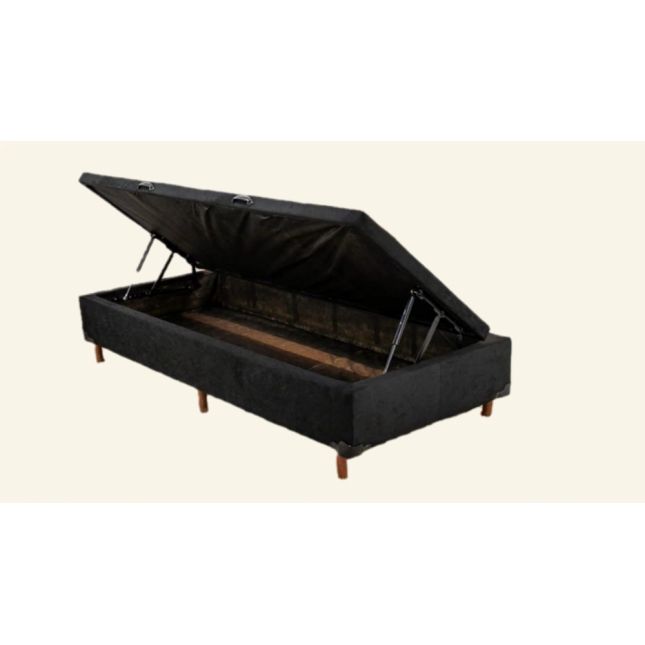 Box Baú Solteiro Carioca Blindado 88x188x30cm Suede Preto Bioflex