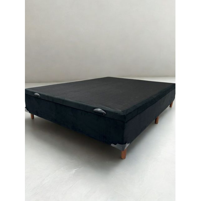 Box Baú Casal Carioca Blindado 138x188x30cm Suede Preto Bioflex